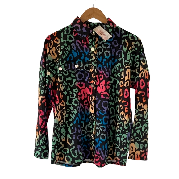 new collection Tops - BNWT New Collection Women's Gold Buttons Down Dress Shirt Rainbow Sz UK Large